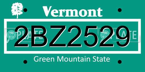 2BZ2529 Vermont License Plate