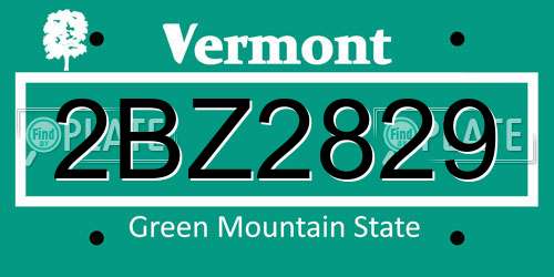 2BZ2829 Vermont License Plate