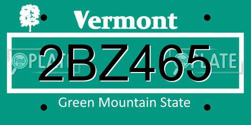 2BZ465 Vermont License Plate