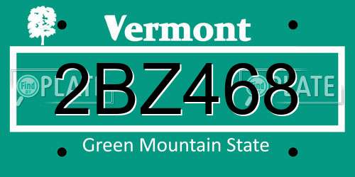 2BZ468 Vermont License Plate