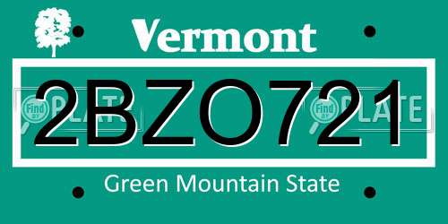 2BZO721 Vermont License Plate