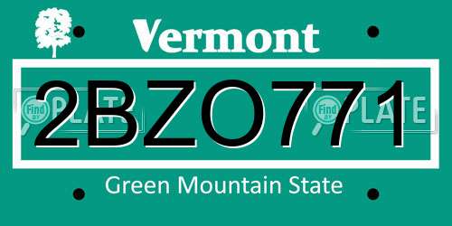 2BZO771 Vermont License Plate