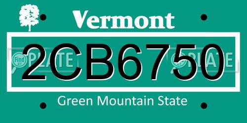 2CB6750 Vermont License Plate