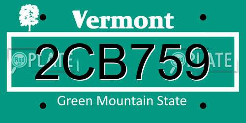 2CB759 Vermont License Plate
