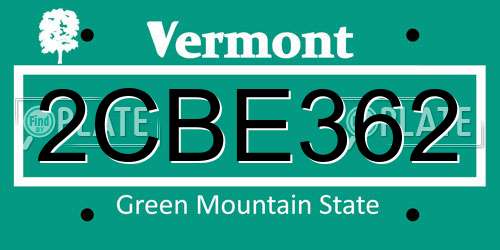 2CBE362 Vermont License Plate