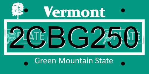 2CBG250 Vermont License Plate