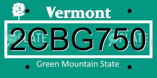 2CBG750 Vermont License Plate
