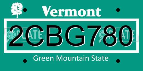 2CBG780 Vermont License Plate