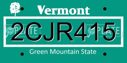 2CJR415 Vermont License Plate