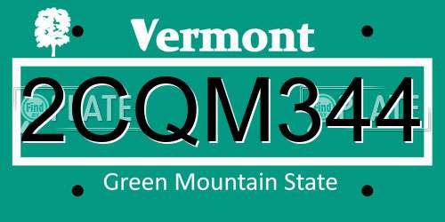 2CQM344 Vermont License Plate