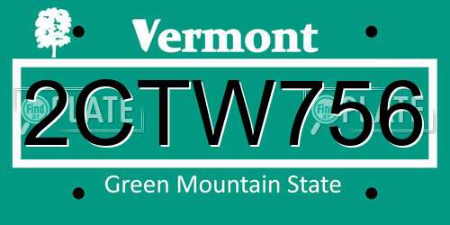 2CTW756 Vermont License Plate