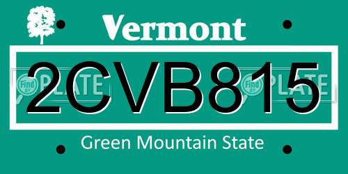 2CVB815 Vermont License Plate