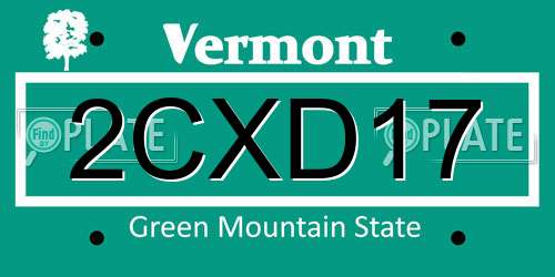 2CXD17 Vermont License Plate