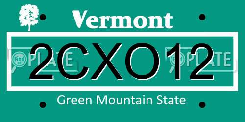 2CXO12 Vermont License Plate