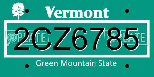 2CZ6785 Vermont License Plate