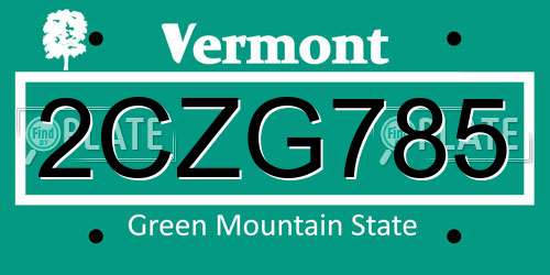 2CZG785 Vermont License Plate