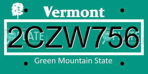 2CZW756 Vermont License Plate