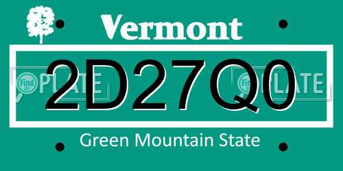 2D27Q0 Vermont License Plate
