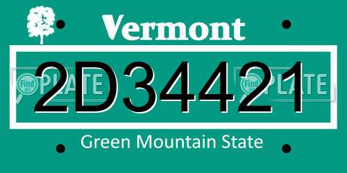2D34421 Vermont License Plate