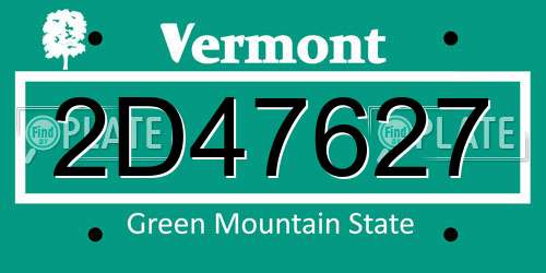 2D47627 Vermont License Plate