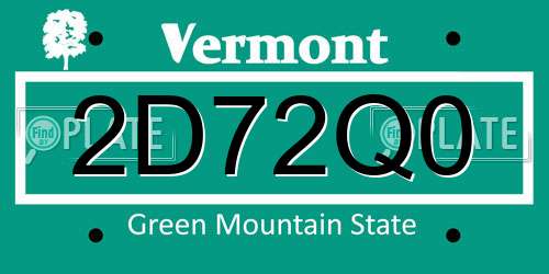 2D72Q0 Vermont License Plate
