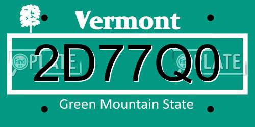 2D77Q0 Vermont License Plate