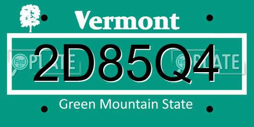 2D85Q4 Vermont License Plate
