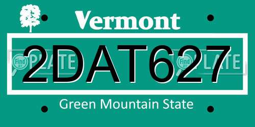 2DAT627 Vermont License Plate