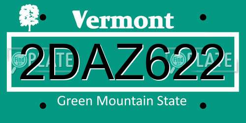 2DAZ622 Vermont License Plate