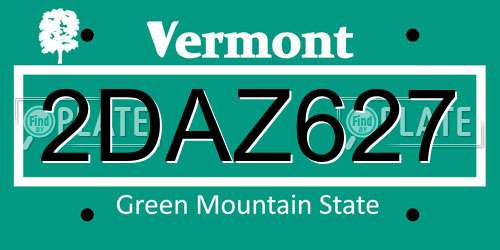 2DAZ627 Vermont License Plate