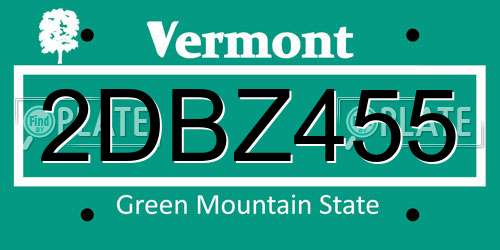 2DBZ455 Vermont License Plate