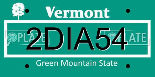 2DIA54 Vermont License Plate