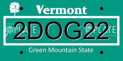 2DOG22 Vermont License Plate