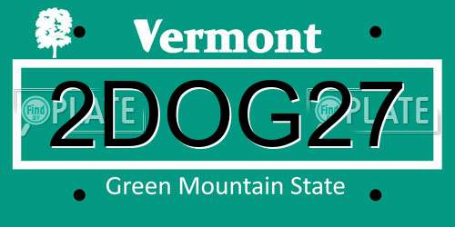 2DOG27 Vermont License Plate