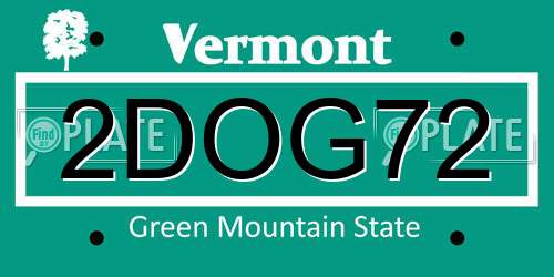 2DOG72 Vermont License Plate