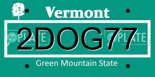 2DOG77 Vermont License Plate