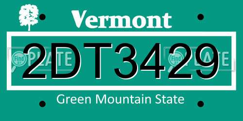 2DT3429 Vermont License Plate