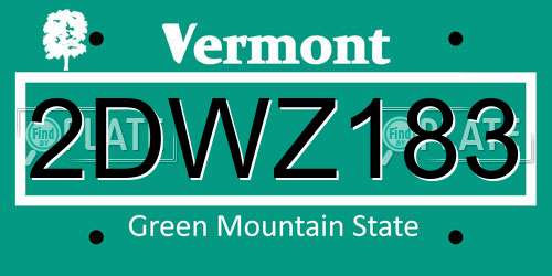 2DWZ183 Vermont License Plate