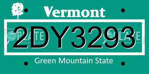 2DY3293 Vermont License Plate