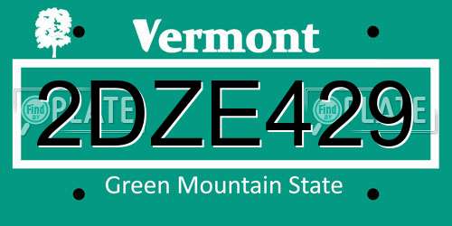 2DZE429 Vermont License Plate