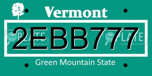 2EBB777 Vermont License Plate