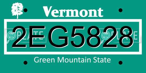 2EG5828 Vermont License Plate