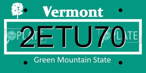 2ETU70 Vermont License Plate