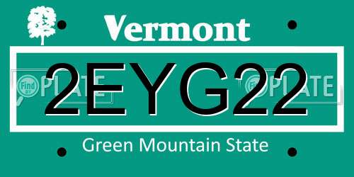 2EYG22 Vermont License Plate