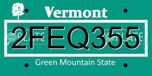 2FEQ355 Vermont License Plate