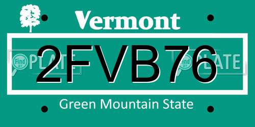 2FVB76 Vermont License Plate