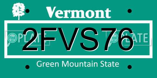 2FVS76 Vermont License Plate