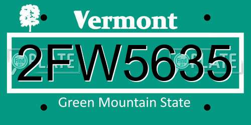 2FW5635 Vermont License Plate