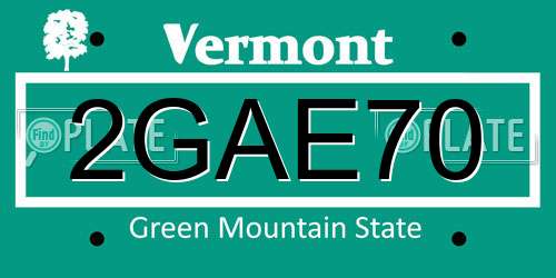 2GAE70 Vermont License Plate