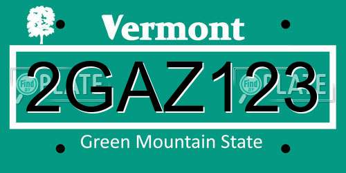 2GAZ123 Vermont License Plate